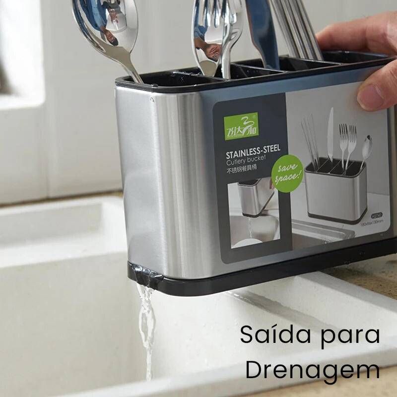 Porta Talheres Aço Inox com Divisórias